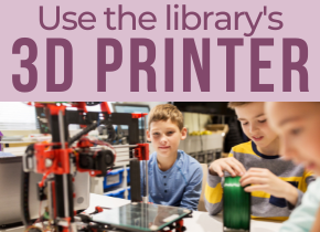 3d Printer web tile featuring children surrounding a 3D printer and holding filament.