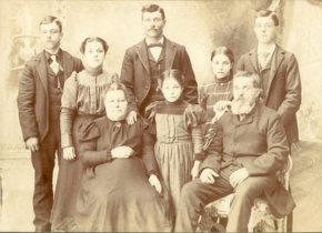 Old sepia tone photograph of Pioneer Families.