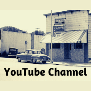 Old picture of Somerset featuring a car and the exterior of a cafe.